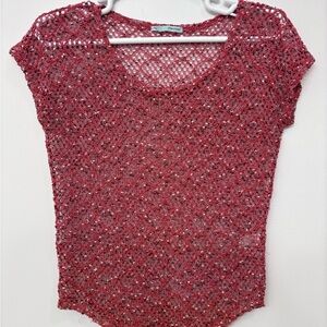 L Maurices Open Knit Mesh Short Sleeve Top